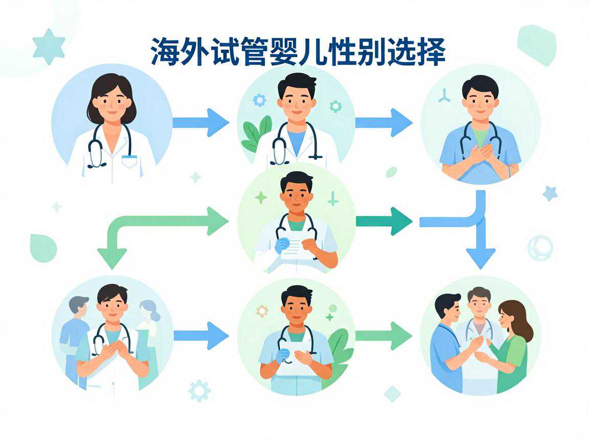 展示海外试管婴儿性别选择的合规路径与核心风险示意图
