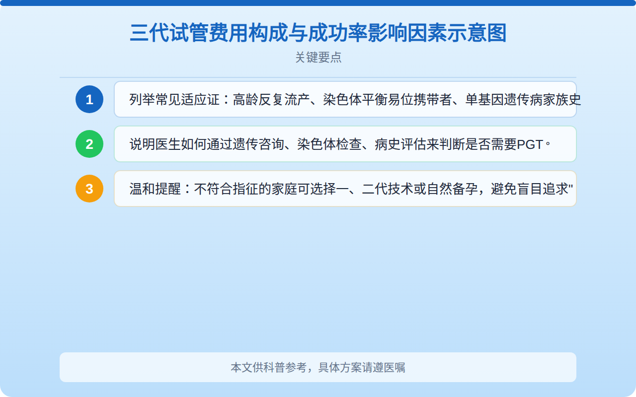 三代试管费用构成与成功率影响因素示意图
