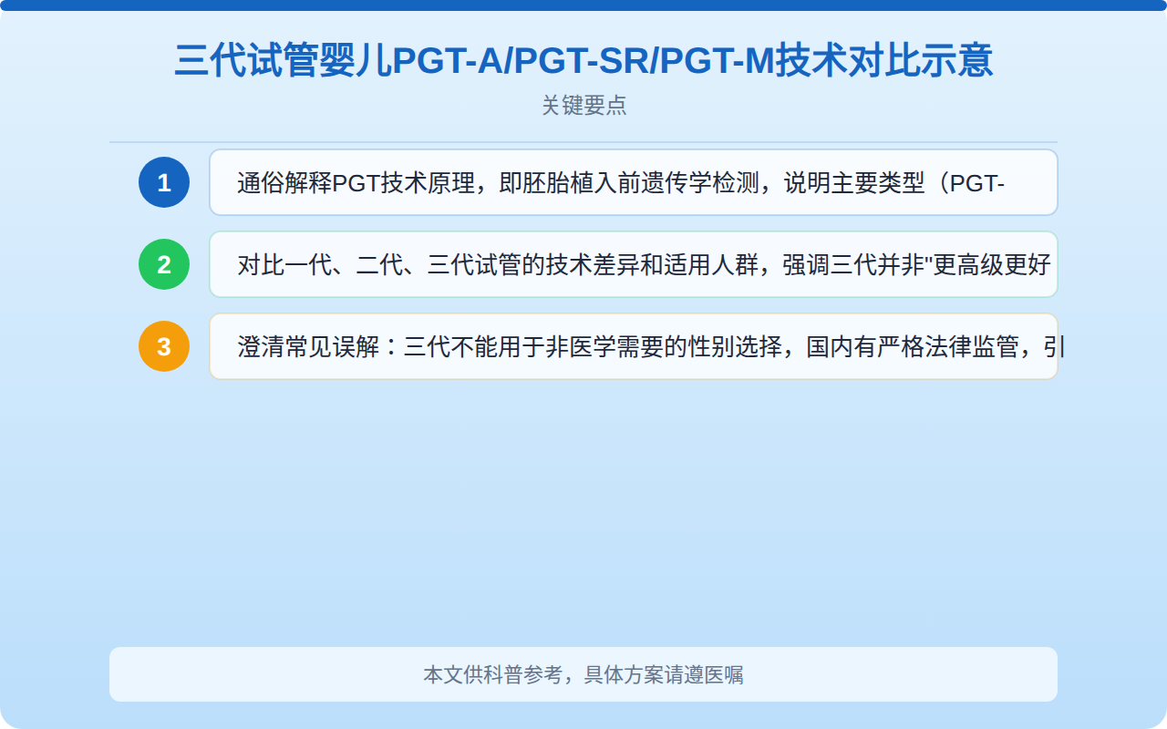 三代试管婴儿PGT-A/PGT-SR/PGT-M技术对比示意