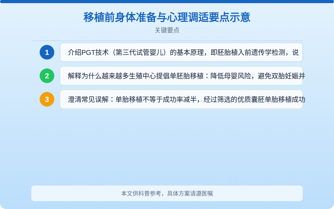 移植前身体准备与心理调适要点示意