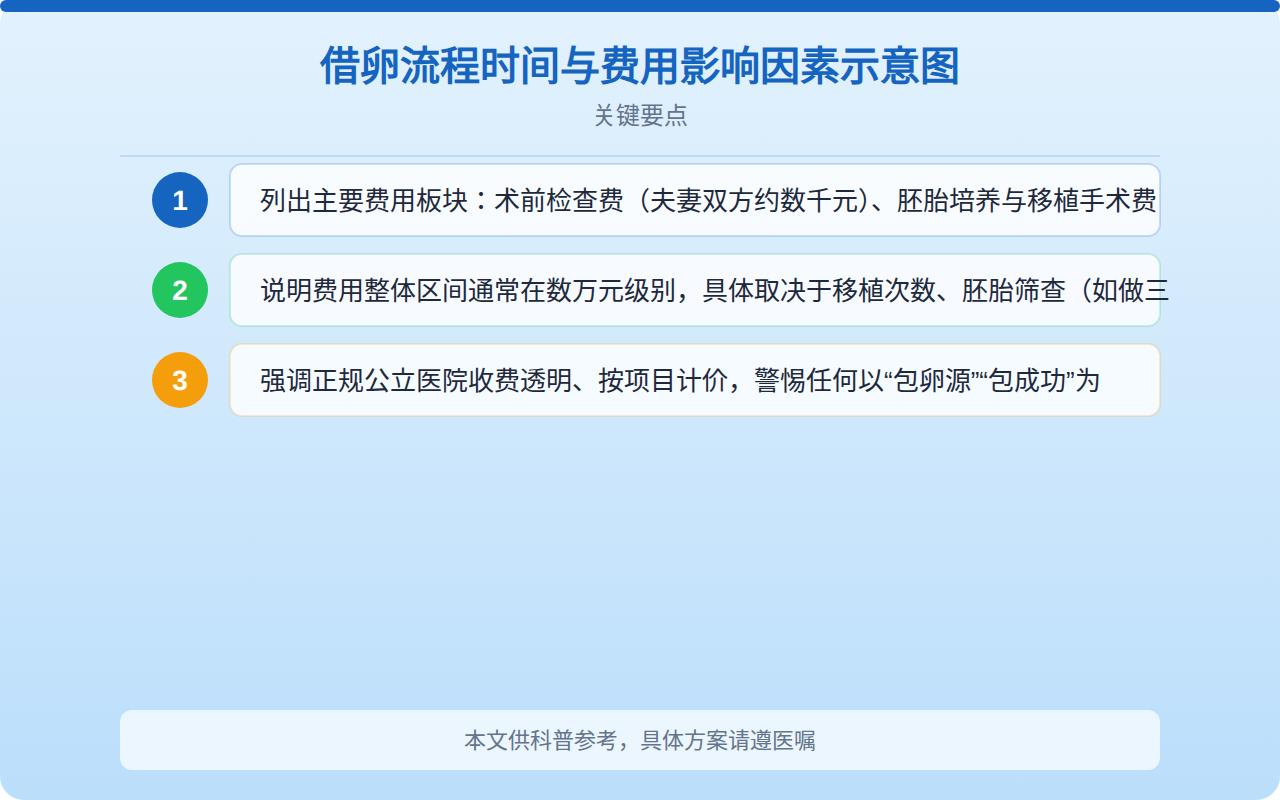 借卵流程时间与费用影响因素示意图