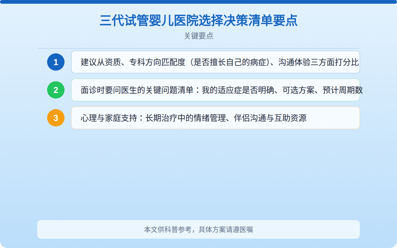 三代试管婴儿医院选择决策清单要点