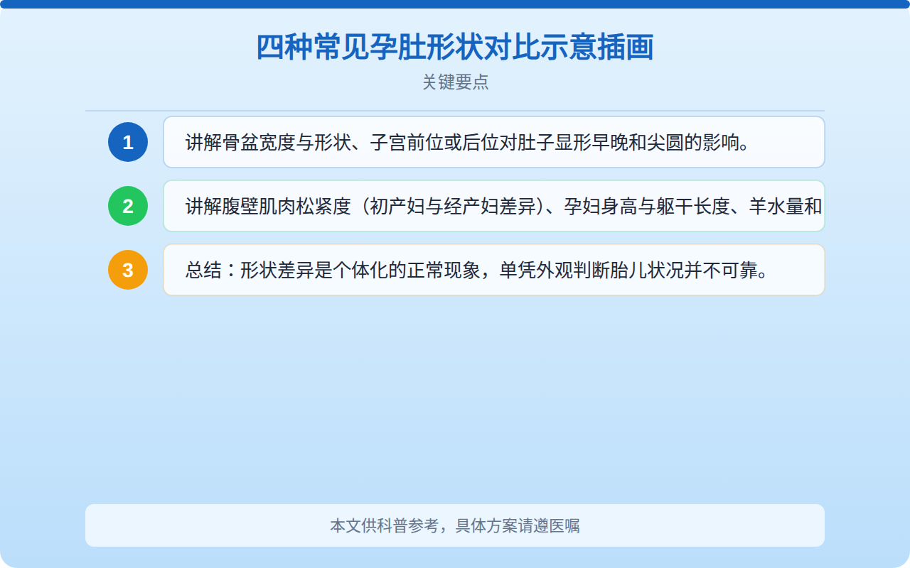 四种常见孕肚形状对比示意插画